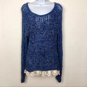 INC Blue Open Knit Sweater Lace Detailing Pullover